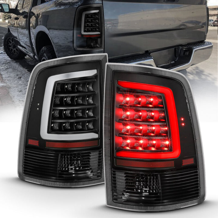 ANZO 2009-2018 Dodge Ram 1500 LED Taillight Plank Style Black w/Clear Lens - Bull Strap