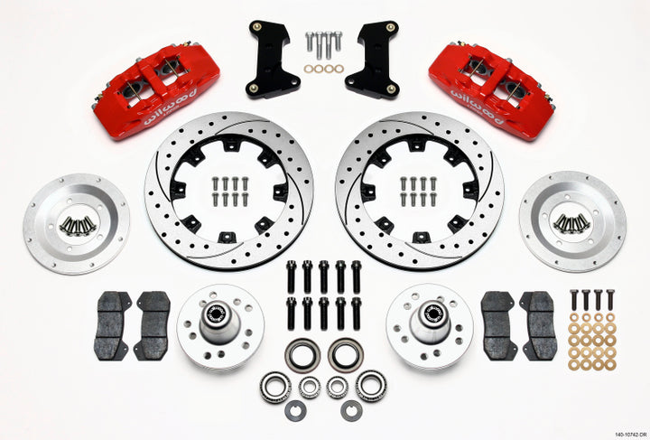 Wilwood Dynapro 6 Front Hub Kit 12.19in Drilled Red 74-80 Pinto/Mustang II Disc Spindle only - Bull Strap