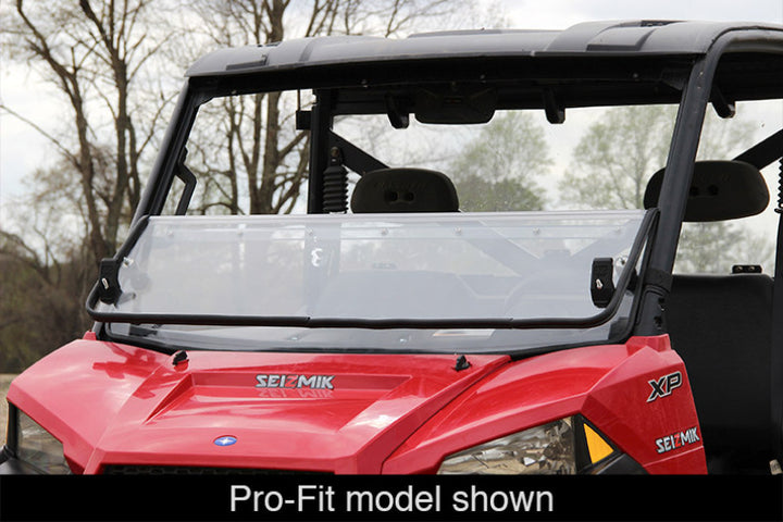 Seizmik 10-14 Polaris 400-570 Ranger Mid-Size - 1.75 in. Versa-Fold Windshield - UV Resistant Poly - Bull Strap