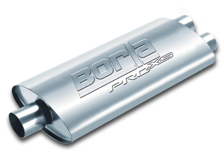 Borla Pro-XS 3in, 2-1/2in, 19in x 9-1/2in x 4in Oval Cen/Dual Turbo XL Muffler - Bull Strap