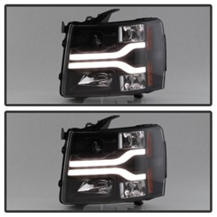 Spyder Chevy Silverado 1500 07-13 Version 3 Projector Headlights - Black PRO-YD-CS07V3-LBDRL-BK - Bull Strap