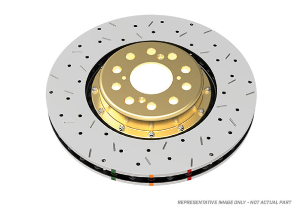 DBA 09+ Nissan GTR R-35 Front Drilled & Slotted 5000 Series 2 Piece Rotor Assembled w/ Black Hat (Av - Bull Strap