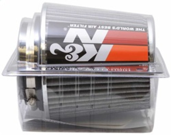 K&N Universal Filter Chrome Round Tapered White - 4in Flange ID x 1.125in Flange Length x 5.5in H - Bull Strap