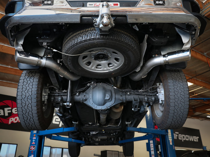 aFe Large Bore-HD 4in 409SS DPF-Back Exhaust System w/Polished Tips 20 GM Diesel Trucks V8-6.6L - Bull Strap