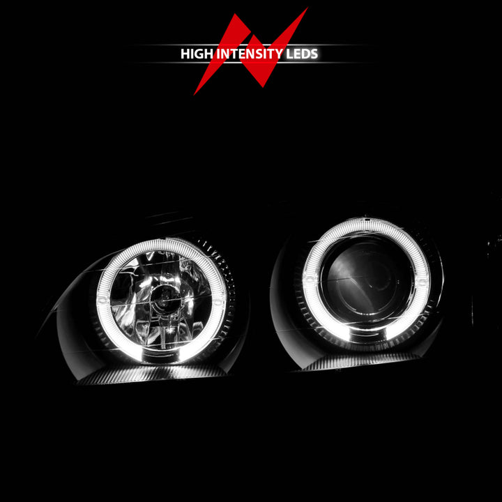 ANZO 2000-2004 Infiniti I30 Projector Headlights w/ Halo Black - Bull Strap