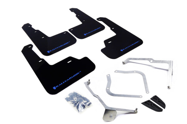 Rally Armor 15-21 Subaru WRX/STI Black UR Mud Flap w/Light Blue Logo - Bull Strap