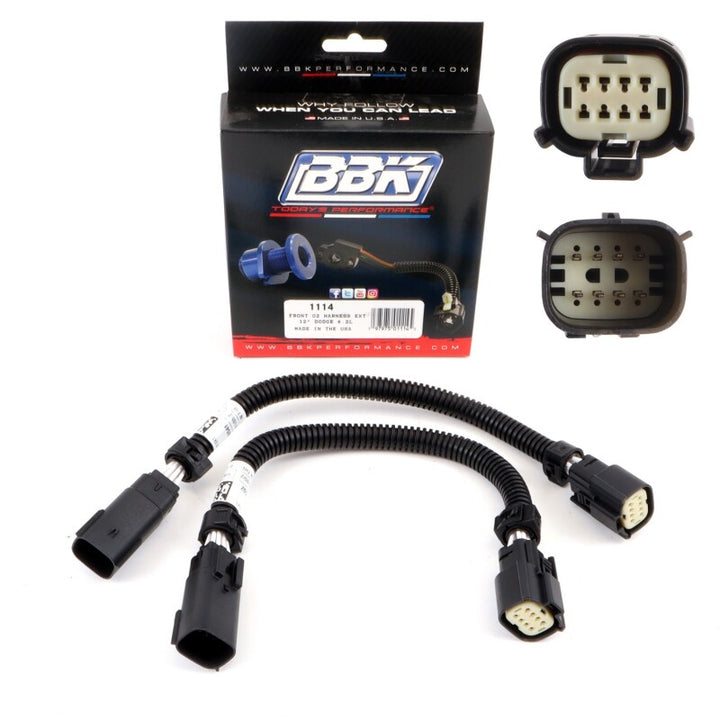 BBK 05-20 Dodge Hellcat 6.2L 6 Pin Front O2 Sensor Wire Harness Extensions 12 (pair) - Bull Strap
