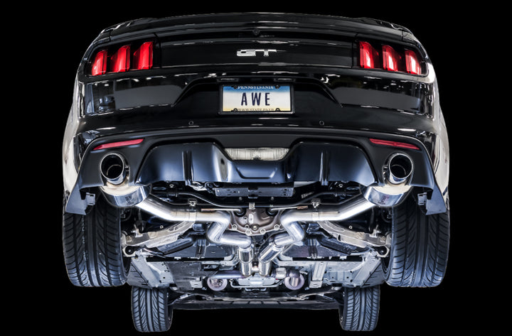 AWE Tuning S550 Mustang GT Cat-back Exhaust - Touring Edition (Chrome Silver Tips) - Bull Strap