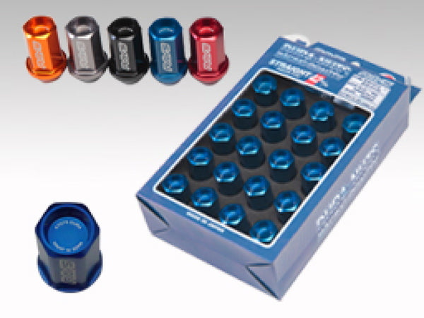 Rays Dura-Nut L42 Straight Type 14x1.50 Lug Nut Set 16 Lug 4 Lock Set - Blue - Bull Strap