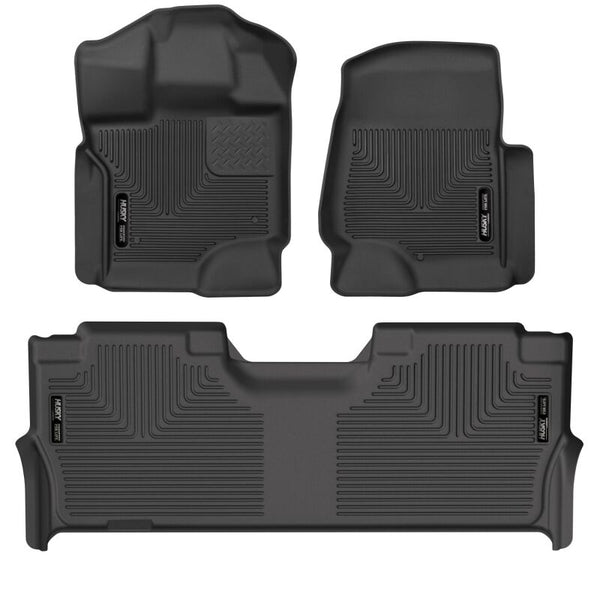 Husky Liners 21-23 Ford F-150 CC SC X-Act Contour Front & Second Row Seat Floor Liners - Black - Bull Strap