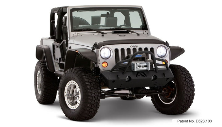 Bushwacker 07-18 Jeep Wrangler Flat Style Flares 4pc Fits 2-Door Sport Utility Only - Black - Bull Strap