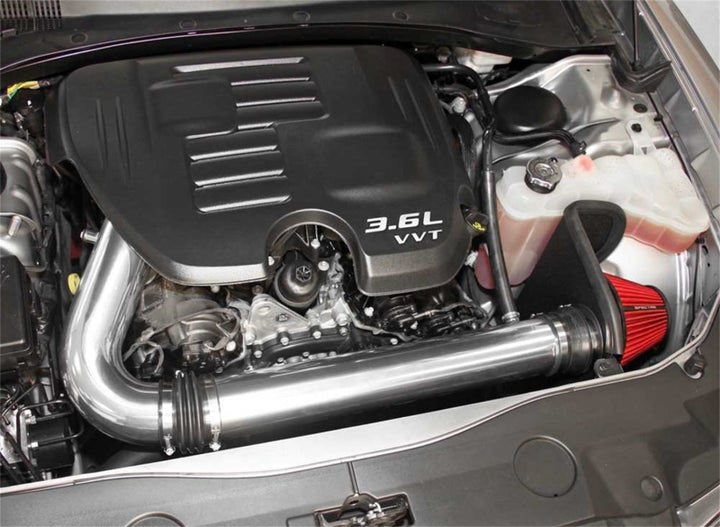 Spectre 11-17 Challenger/Charger 3.6L Air Intake Kit - Polished w/Red Filter - Bull Strap