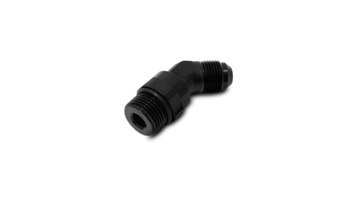 Vibrant -6AN Male Flare to Male -6AN ORB Swivel 45 Degree Adapter Fitting - Anodized Black - Bull Strap