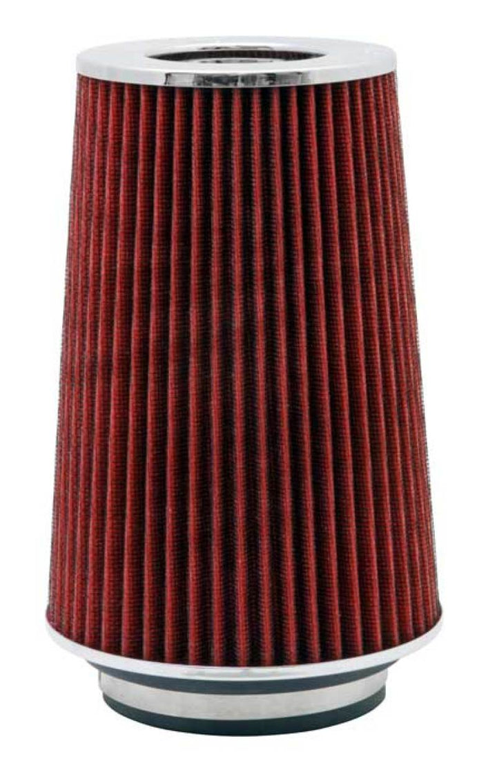 K&N Universal Air Filter Chrome Round Tapered Red - 4in Flange ID x 1.125in Flange Length x 9.5in H - Bull Strap