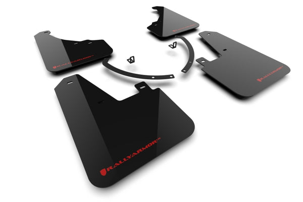 Rally Armor 24-25 Hyundai Santa Fe Black Mud Flap w/Red Logo - Bull Strap