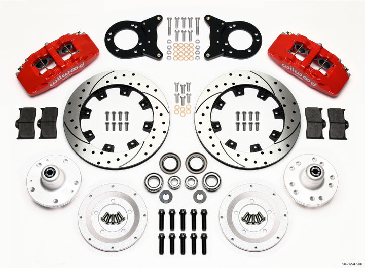 Wilwood Dynapro 6 Front Hub Kit 12.19in Drill Red 1965-1969 Mustang Disc & Drum Spindle - Bull Strap
