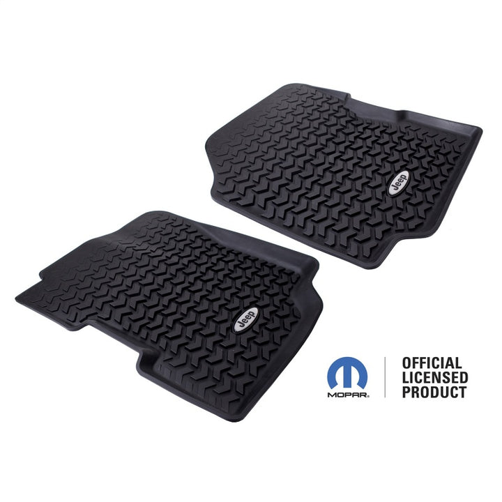 Rugged Ridge Floor Liner Front Black 1976-1995 Jeep Logo CJ-7 / CJ-8 / Jeep Wrangler YJ - Bull Strap