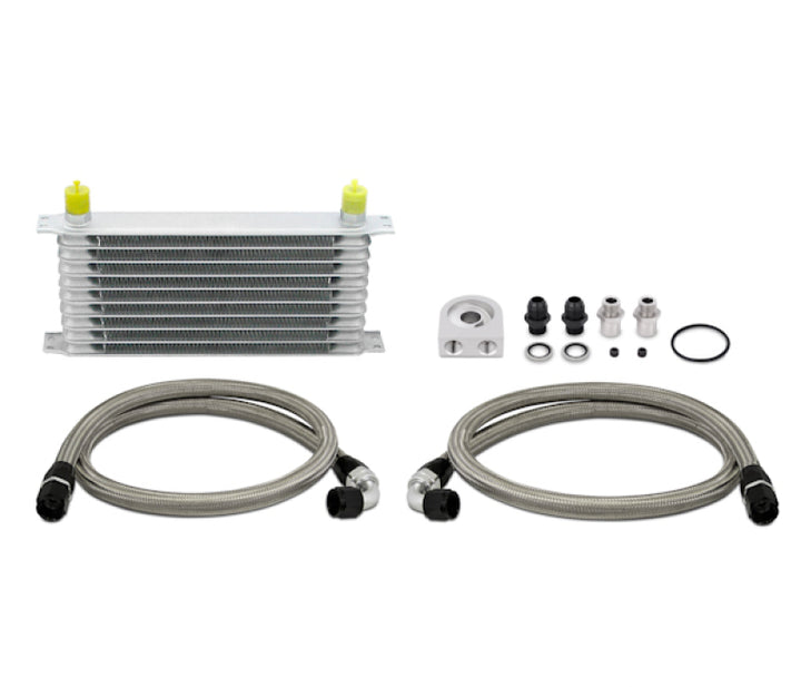Mishimoto Universal 10 Row Oil Cooler Kit (Metal Braided Lines) - Bull Strap