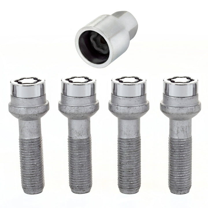 McGard Wheel Lock Bolt Set - 4pk. (Radius Seat) M14X1.5 / 17mm Hex / 45.0mm Shank Length - Chrome - Bull Strap