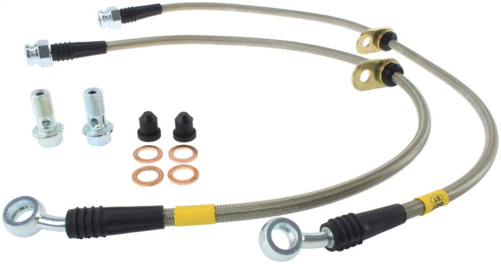 StopTech 02-05 Honda Civic Stainless Steel Front Brake Line Kit - Bull Strap