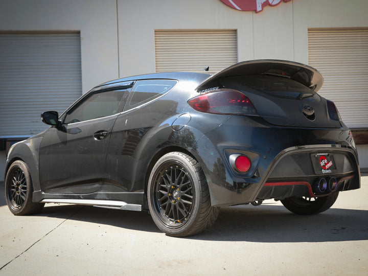 aFe Takeda 13-17 Hyundai Veloster L4-1.6L 2-1/2in 304 SS Axle-Back Exhaust w/ Blue Flame Tips - Bull Strap