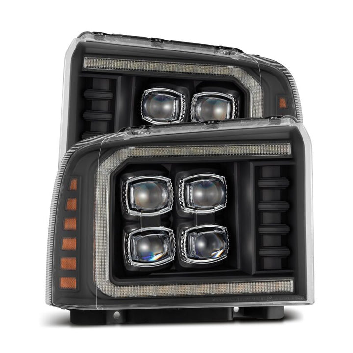 AlphaRex 05-07 Ford F250/350/450/550 Super Duty NOVA LED Proj HL Blk w/Actv Light & Seq Sig + SB DRL - Bull Strap