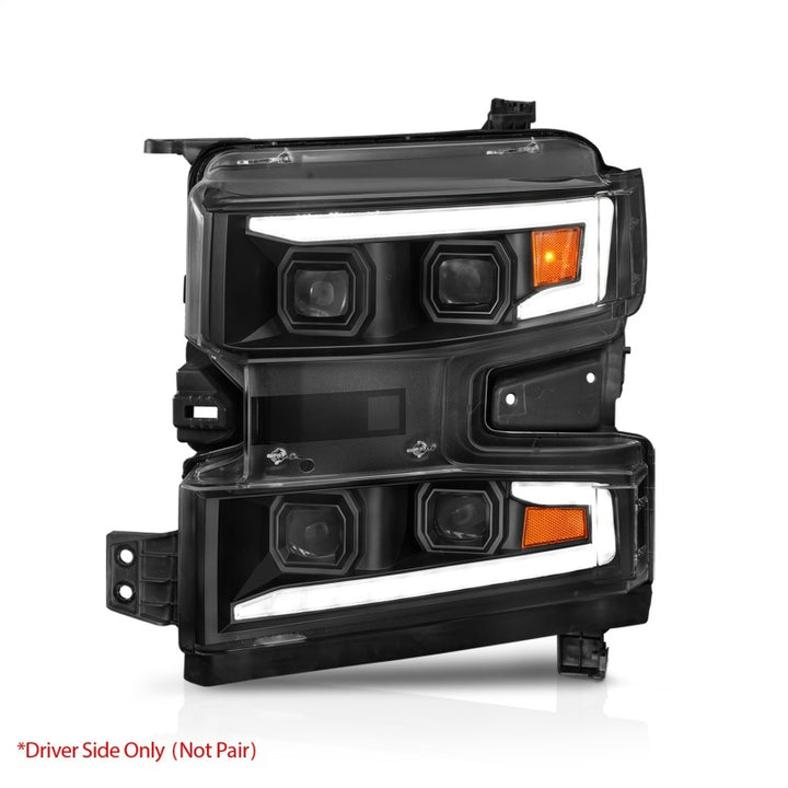 ANZO 19-22 Chevrolet Silverado 1500 LED Proj HL w/Lgt Bar SwBk Seq. Blk w/In. Light - Driver Side ON - Bull Strap