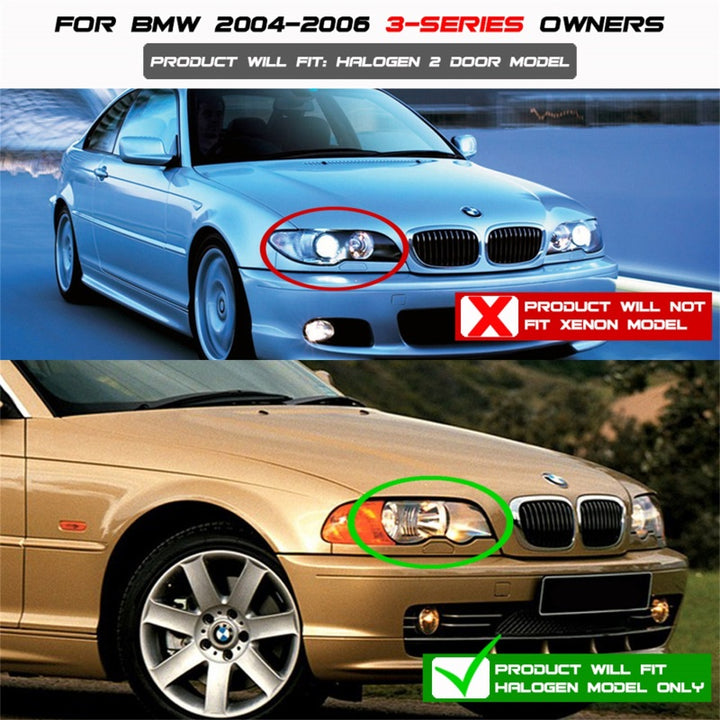 Spyder BMW E46 3-Series 04-06 2 DR Projector Halogen Model- LED Halo Blk PRO-YD-BMWE4604-2DR-HL-BK - Bull Strap