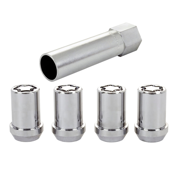 McGard Wheel Lock Nut Set - 4pk. (Tuner / Cone Seat) M12X1.5 / 13/16 Hex / 1.24in. Length - Chrome - Bull Strap