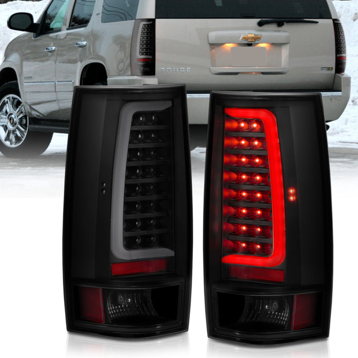 ANZO 2007-2014 Chevy Tahoe LED Taillight Plank Style Black w/Smoke Lens - Bull Strap