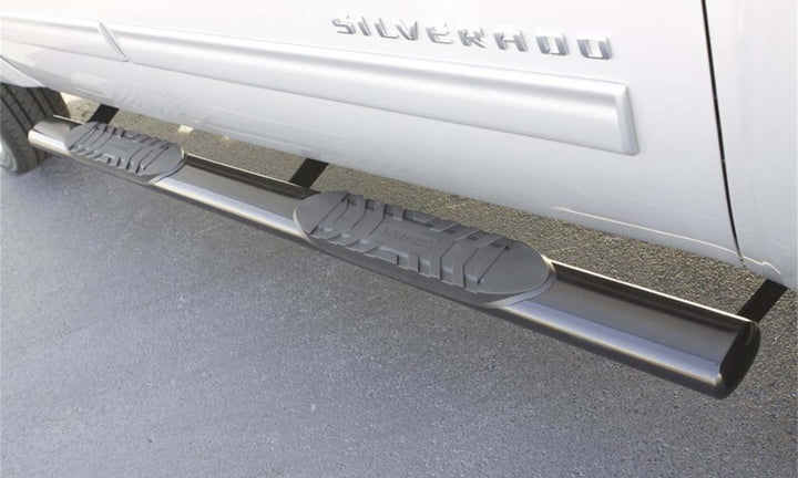 Lund 07-17 Chevy Silverado 1500 Ext. Cab 5in. Oval Straight SS Nerf Bars - Polished - Bull Strap