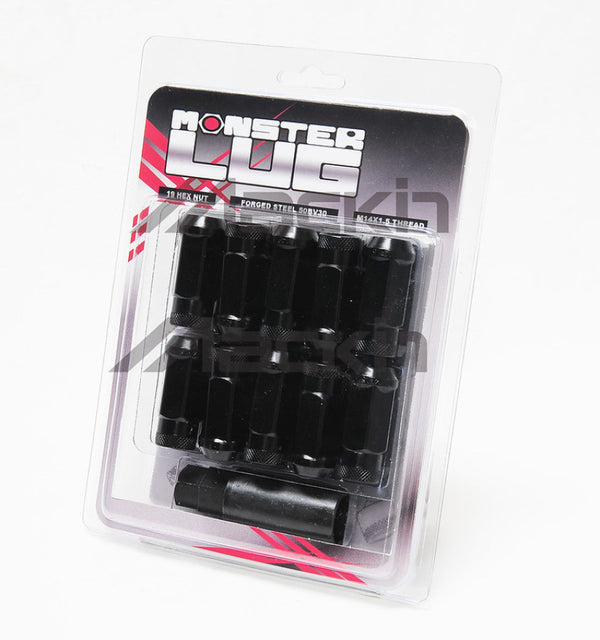Wheel Mate Monster Open End Lug Nut Set of 20 - Black 1/2in - Bull Strap
