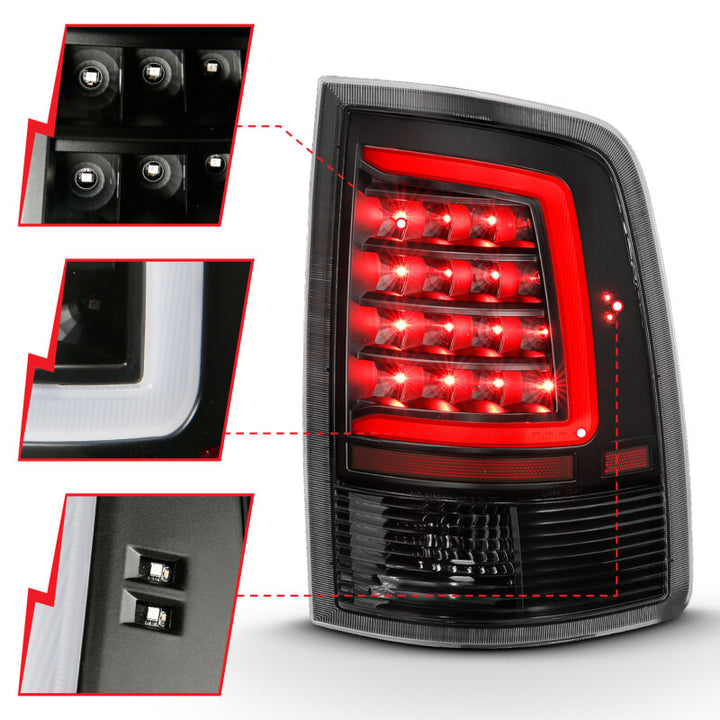 ANZO 2009-2018 Dodge Ram 1500 LED Taillight Plank Style Black w/Clear Lens - Bull Strap
