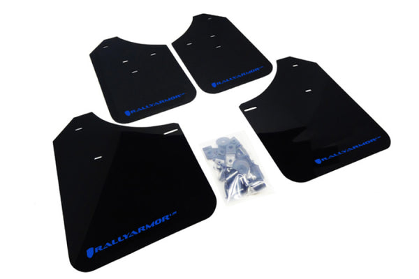 Rally Armor 02-07 Subaru WRX/STI/RS/2.5i (Wagons Req. Mod.) Black UR Mud Flap w/Blue Logo - Bull Strap