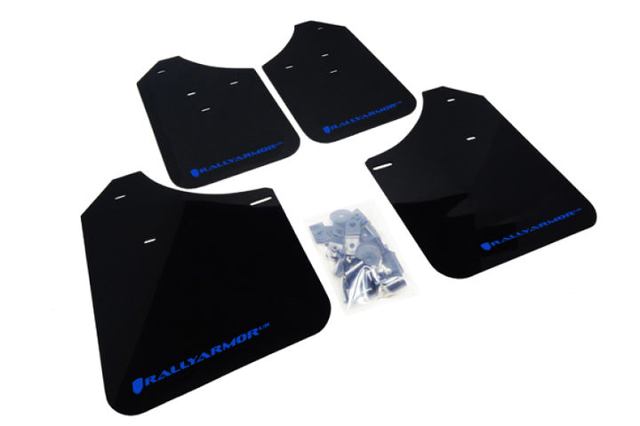 Rally Armor 02-07 Subaru WRX/STI/RS/2.5i (Wagons Req. Mod.) Black UR Mud Flap w/Blue Logo - Bull Strap