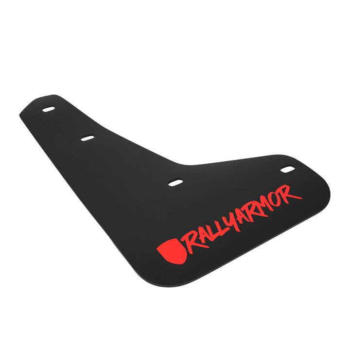 Rally Armor 12-19 Ford Focus ST / 16-19 RS Black UR Mud Flap w/Red Altered Font Logo - Bull Strap