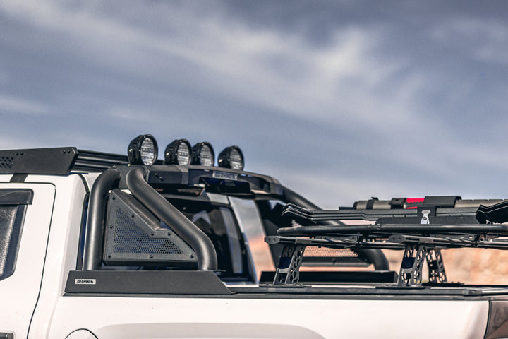 Go Rhino 15-22 Ford F-150 / 07-21 Toy. Tundra XRS Cross Bars Kit - Tex Blk (Attch Tonneau Cvr T-Trk) - Bull Strap