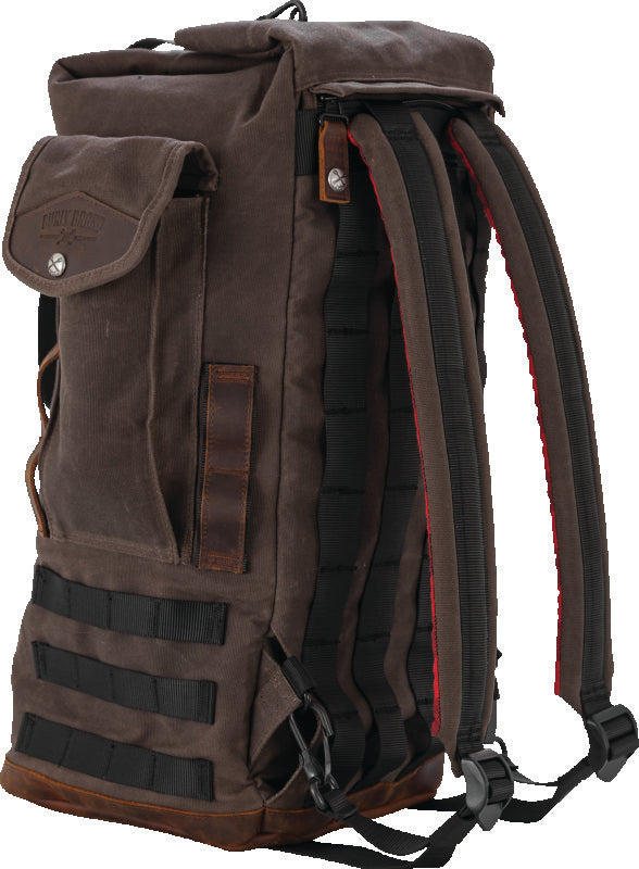 Burly Brand Voyager Sissy Bar Backpack - Dark Oak - Bull Strap
