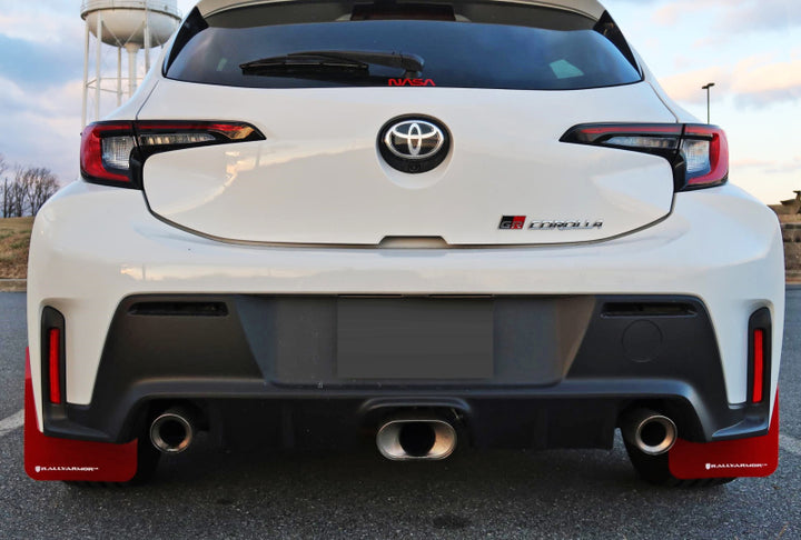 Rally Armor 23-25 Toyota GR Corolla Red UR Mud Flap w/Black Logo - Bull Strap