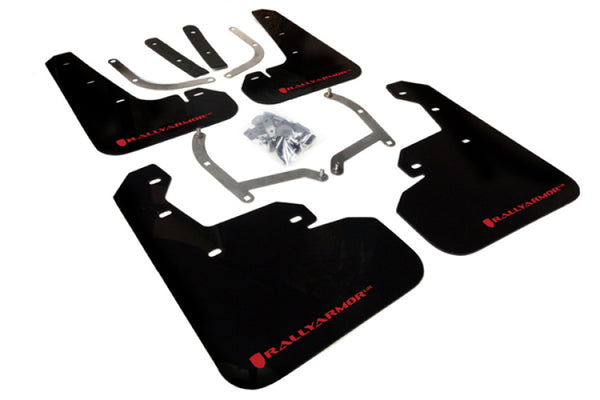 Rally Armor 17-23 Subaru Impreza 4D/5D Black UR Mud Flap w/Red Logo - Bull Strap