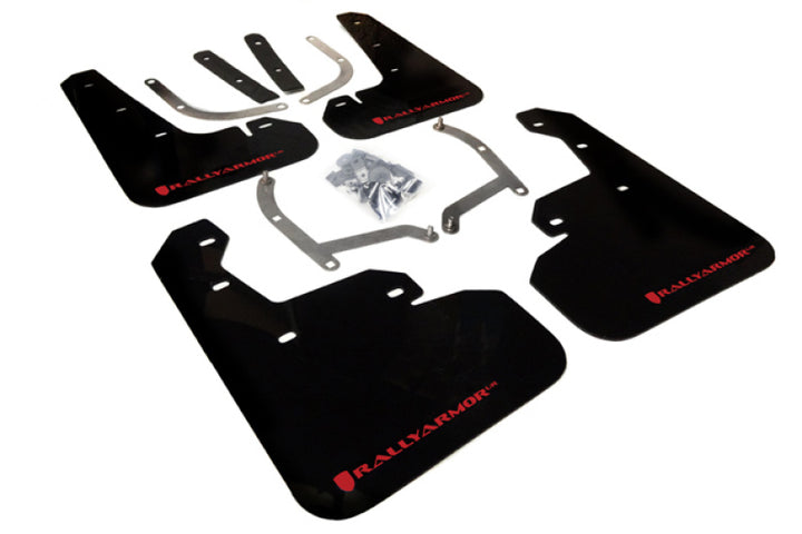 Rally Armor 17-23 Subaru Impreza 4D/5D Black UR Mud Flap w/Red Logo - Bull Strap