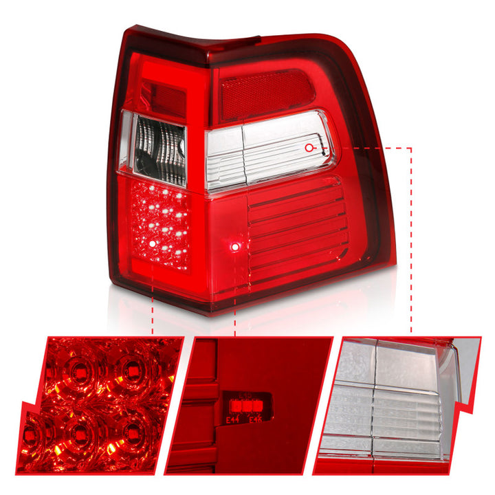 ANZO 07-17 For Expedition LED Taillights w/ Light Bar Chrome Housing Red/Clear Lens - Bull Strap