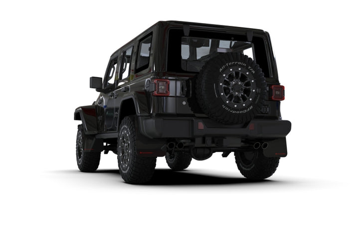 Rally Armor 2018+ Jeep Wrangler Rubicon JL Black UR Mud Flap w/ Red Logo - Bull Strap