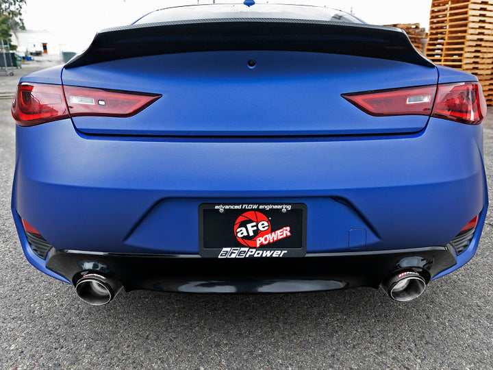 aFe POWER Takeda 2.5in 304 SS CB Exhaust w/ Carbon Fiber Tips 17-19 Infiniti Q60 V6-3.0L (tt) - Bull Strap