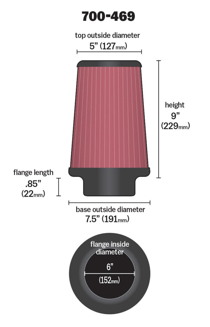 Airaid Universal Air Filter - Cone 6 x 7 1/4 x 5 x 9 - Bull Strap
