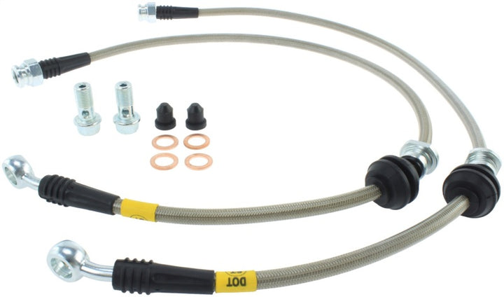 StopTech 08-10 Mitsubishi Lancer Stainless Steel Front Brake Lines - Bull Strap