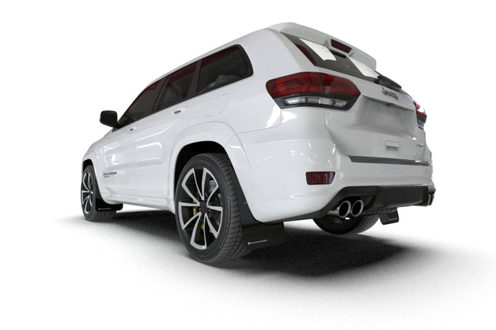 Rally Armor 18-22 Jeep Grand Cherokee SRT Trackhawk Black UR Mud Flap - White Logo - Bull Strap
