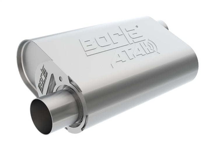 Borla CrateMuffler SBC 283 / 327 / 350 2.5 inch Offset/Center 14in x 4.35in x 9in Oval Muffler - Bull Strap