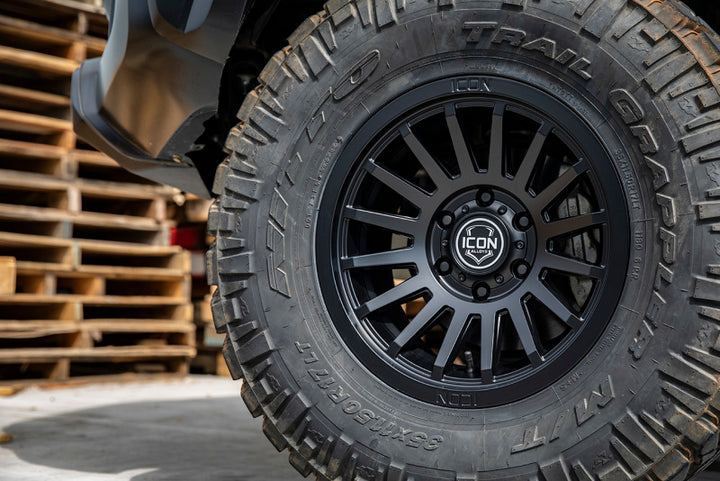 ICON Recon SLX 17x8.5 5x4.5 0mm Offset 4.75in BS 71.5mm Bore Satin Black Wheel - Bull Strap