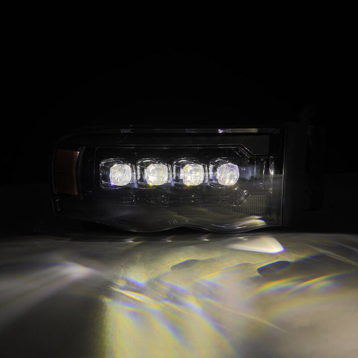 AlphaRex 02-05 Dodge Ram 1500 NOVA LED Proj Headlights Alpha Black w/Activ Light/Seq Signal - Bull Strap
